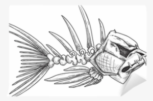 Sketch Of Evil Skeleton Fish With Sharp Teeth Wall