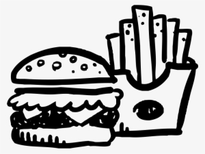 Burger And Potatoes Comments - Black And White Cartoon Food