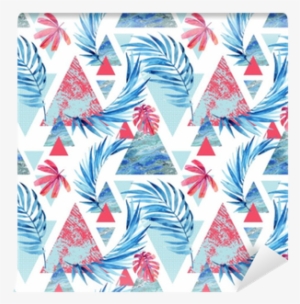 Abstract Watercolor Triangle And Exotic Leaves Seamless - Motif Tropical De Feuille D'aquarelle Abstraite Boîtier