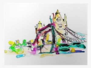 Watercolor Sketch Painting Of The Tower Bridge In London - London