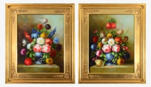Spanish Pair Of Oil Paintings Floral Still Life - Solvang Antiques