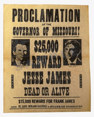 James Brothers Wanted Poster - Jesse James Outlaw Wanted