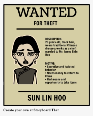 The Westing Game Wanted Poster - Sun Lin Hoo From The Westing Game