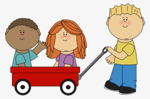Kids With Wagon Clip Art - Pulling A Wagon Clipart