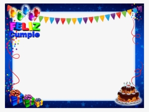 Marco De Feliz Cumpleaños Azul Con Tarta Y Regalos - Marco De Feliz Cumpleaños