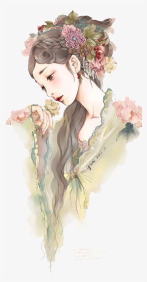 Largest Collection Of Free To Edit Flowers Summer Spring - Chinese Girl Watercolor