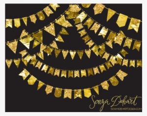 Clip Art Gold Glitter Bunting Flags - Gold