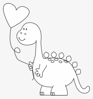 Black And White Valentine Dinosaur With Balloon Clip - Illustration