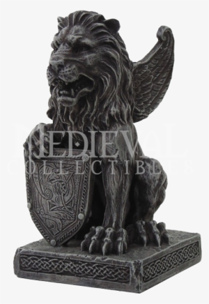 Lion Gargoyle With Shield Figurine Statue