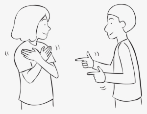 person pointing to another person