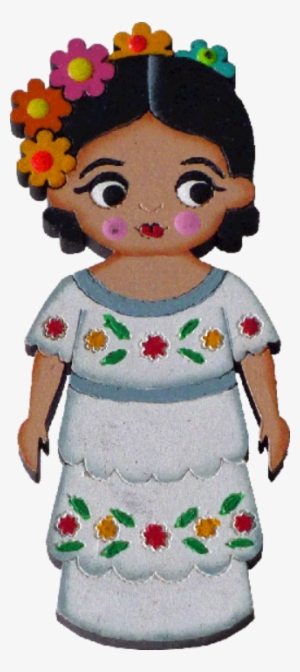 Beautiful Mexican Hand-painted Wooden Magnet - Dibujo De Campechana