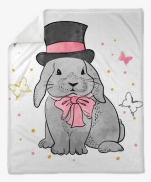 Cute Watercolor Rabbit Boy With Bow And Hat - Illustration