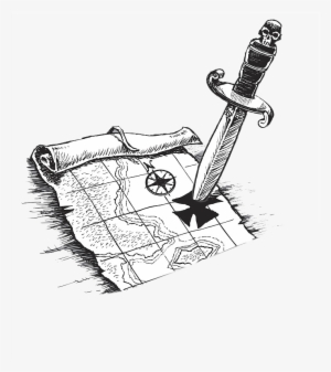 Piracy Treasure Map Drawing Illustration - Pirate Dagger