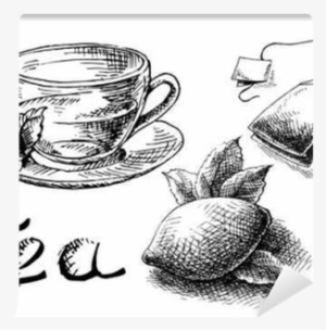 Cup Of Tea And Mint And Tea Bag In Graphic Style, Hand-drawn - Tea Bag Graphic