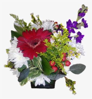 A 4" Cube With Red Gerbera And Colorful Flowers With - Bouquet