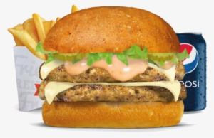 Double Diet Chicken Burger Meal • - Pepsi