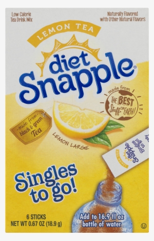 Diet Snapple Drink Mix, Lemon Tea, 6 On The Go Sticks, - Snapple Diet Peach Tea