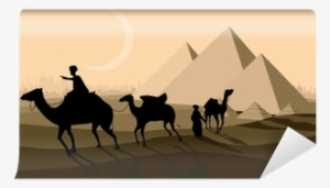 Vector Bedouin Caravan Camels Against Over Pyramids - Camel