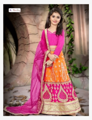 Pink & Orange Color Net Embroidered Party Wear Kid's - Chaniya Choli For Kids