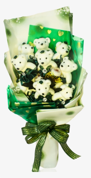 Special Occasion Bear Design Green Theme Flower Bouquet - Gift