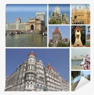 Collage With Landmarks Of Indian City Mumbai Wall Mural - Taj Mahal Palace & Tower