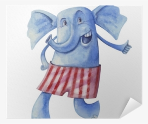 Cheerful Elephant In Striped Boxer Shorts, Watercolor - Trousers