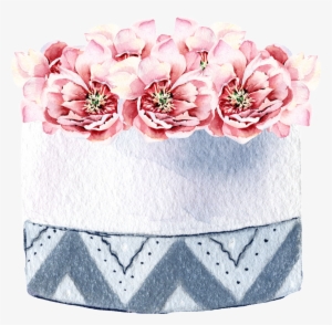 Pink Watercolor Hand Painted Flowers Transparent - Cake