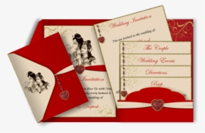 Hindu Email Marriage Card In Red With Religious Images - Red And Gold Wedding Invitation
