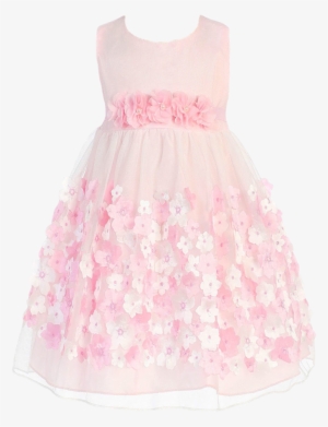 Pink Tulle Baby Girls Dress W 3d Taffeta Flowers - Dress Transparent ...