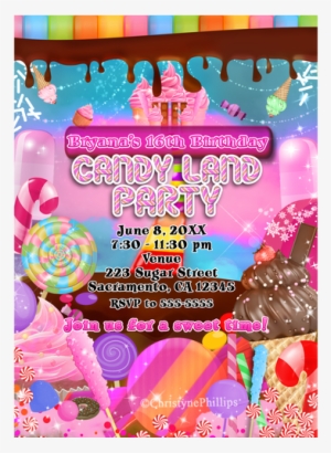 Candy Land Sweets Birthday Party Invitations - Candy Land Birthday Flyer Png