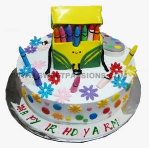 Crayon Set On Cake - Birthday Cake