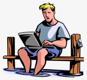 Man Relaxing On Vacation With Laptop Royalty Free Vector - Relaxed With Laptop Clipart Png