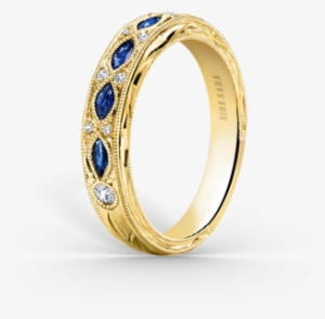Dahlia 18k Yellow Gold Ladies Wedding Band - Marquise Blue Sapphire & Round Cz 14k Gold Plated