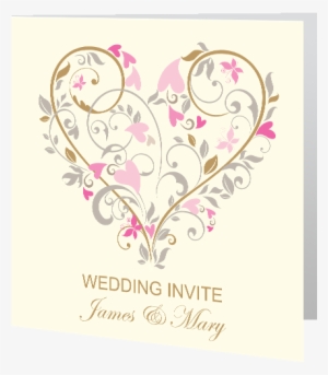 Cream Floral Heart Wedding Day Invite 140 X 140 Folded