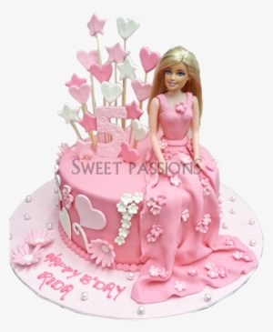 Pink Gown Barbie Stars - Barbie Birthday Cake Png