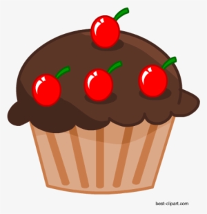 Chocolate Cupcake With Cherries, Free Clip Art - Cupcake With Candle Clipart
