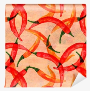 Seamless Pattern Of Watercolor Chili Peppers On Old - Watercolor Painting
