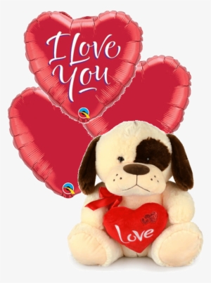 Big Bruno Love Puppy With Balloons - Love You Balloon And Teddy Bear Gift