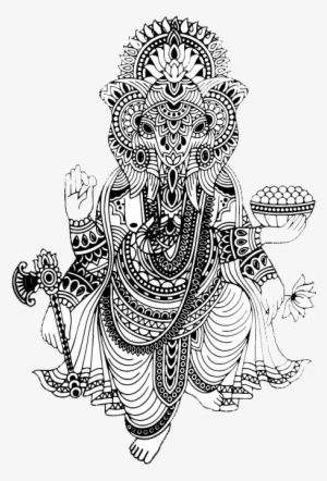 Tribal Ganesh White Flowy Slub Muscle Tank - Illustration