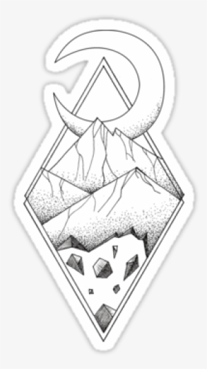Geometric Mountain In A Diamonds With Moon By - Geometric Moon Tattoo Designs