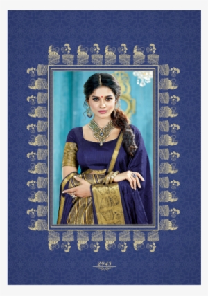 Blue Silk Saree With Dulha Dulhan Print With Zari On - Sari