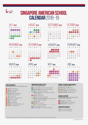 Calendar 2018-19 - Singapore American School