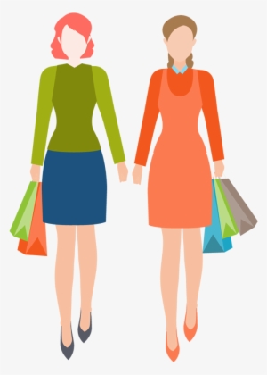 Two Young Woman Shopping Together - Two Woman Shopping Clipart