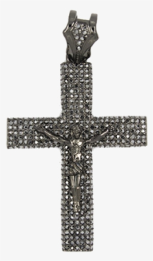 Black Jesus Cross With Full Black Pave Stones - Necklace