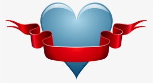 Blue Heart With Ribbon - Ribbon Clip Art
