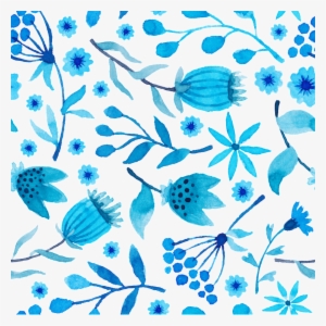 Hand Drawn Various Flowers And Plants Branches Background - Blue