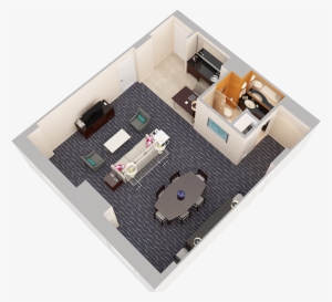 hospitality suite parlor with queen sleeper sofa - floor plan