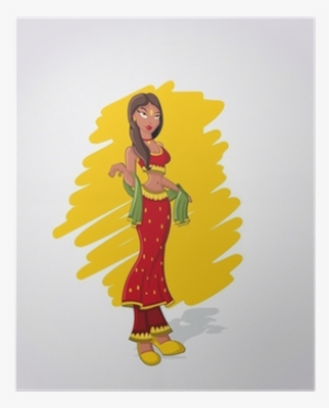 Beautiful Sexy Brunet Cartoon Indian Woman Poster • - Mujer Con Mandil Dibujo