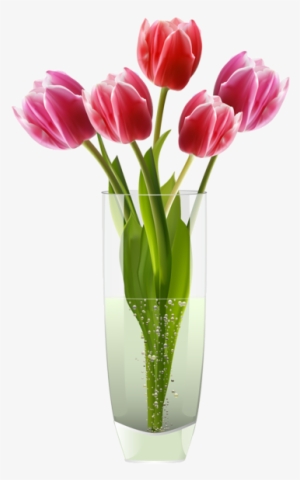 Pink Red Tulips Vase Png Clipart - Vase With Flowers Png