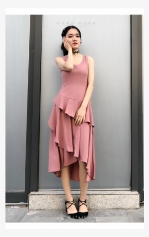 Tansshop Irregular Beveled Ruffled Skirt Midi Dress - A-line